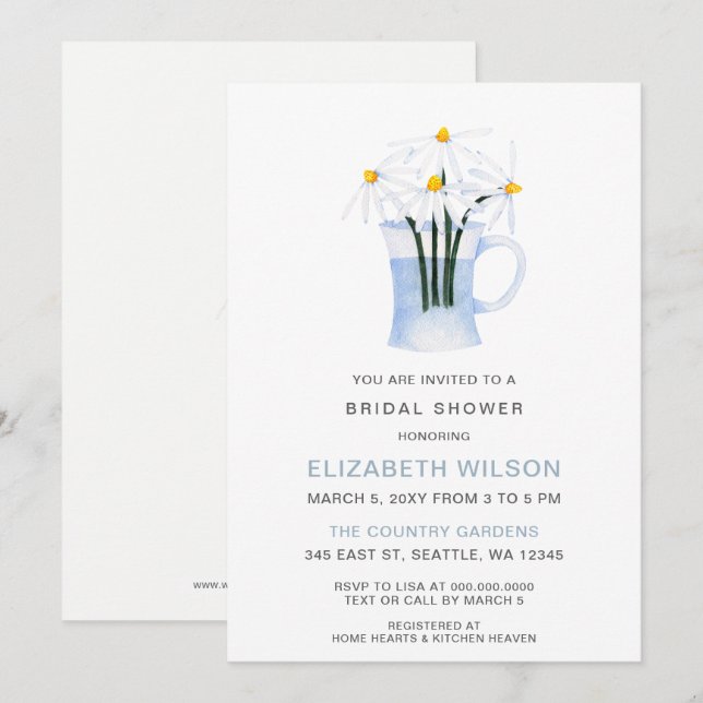 Invitation Simple aquarelle marguerite Fête des mariées de pa (Devant / Derrière)