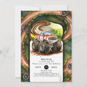 Invitation Simple aquarelle Monster Camion Anniversaire