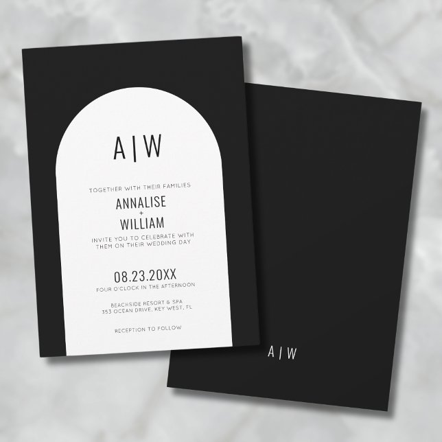 Invitation Simple Arc moderne noir Mariage blanc (Simple Modern Arch Black White Wedding Invitation )
