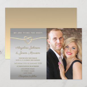 Invitation Simple Argent et Or Photo Mariage