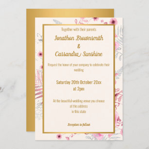 INVITATION SIMPLE ARGENT ROSE OR FLORAL OR MARIAGE