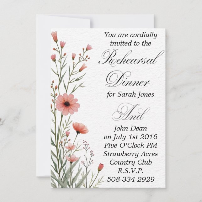 Invitation simple au dîner de répétition (Devant)