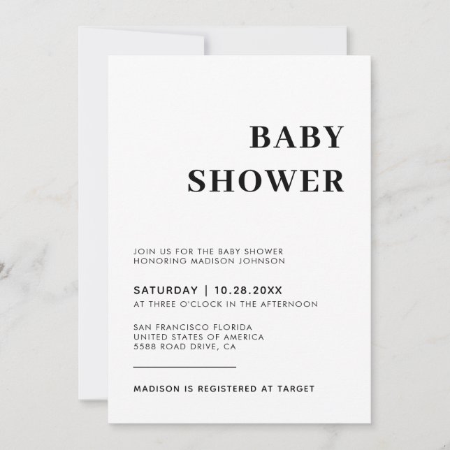 Invitation Simple avec photo Baby shower neutre de genre (Devant)