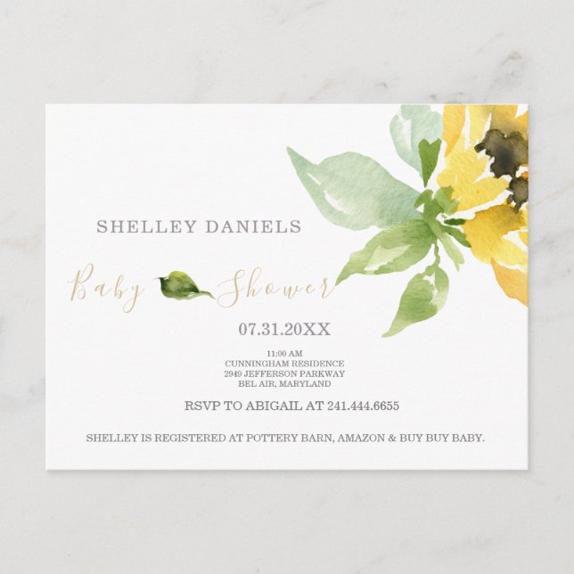 Invitation simple Baby shower de tournesol (Devant)