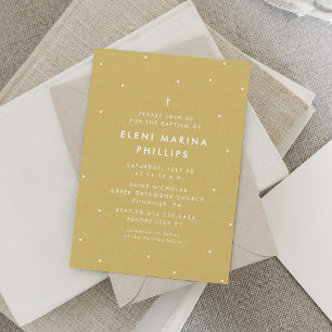 Invitation Simple baptême jaune doré
