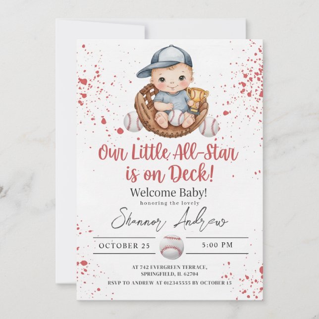 Invitation Simple Baseball Baby Shower A Little Slugger (Devant)