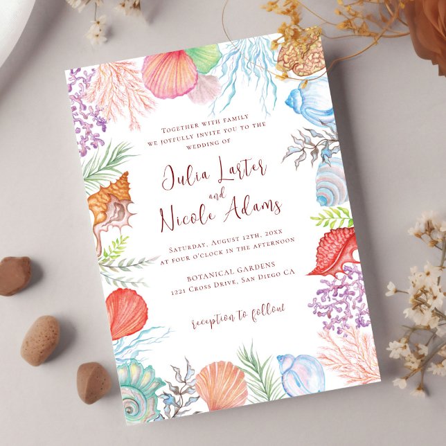 Invitation Simple Beach Ocean Seashell Photo Mariage (Créateur téléchargé)