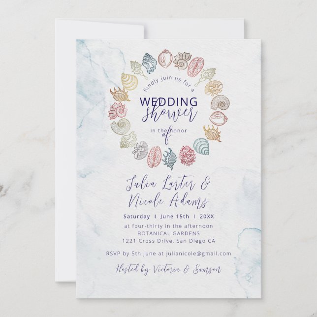 Invitation Simple Beach Ocean Seashell Wreath Mariage (Devant)