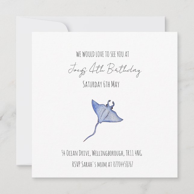 Invitation Simple bébé garçon Océan Anniversaire Manta Ray (Devant)