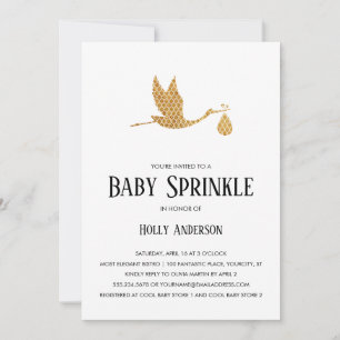 Invitation Simple bébé saupoudrer Preppy Gold Stork w Bundle
