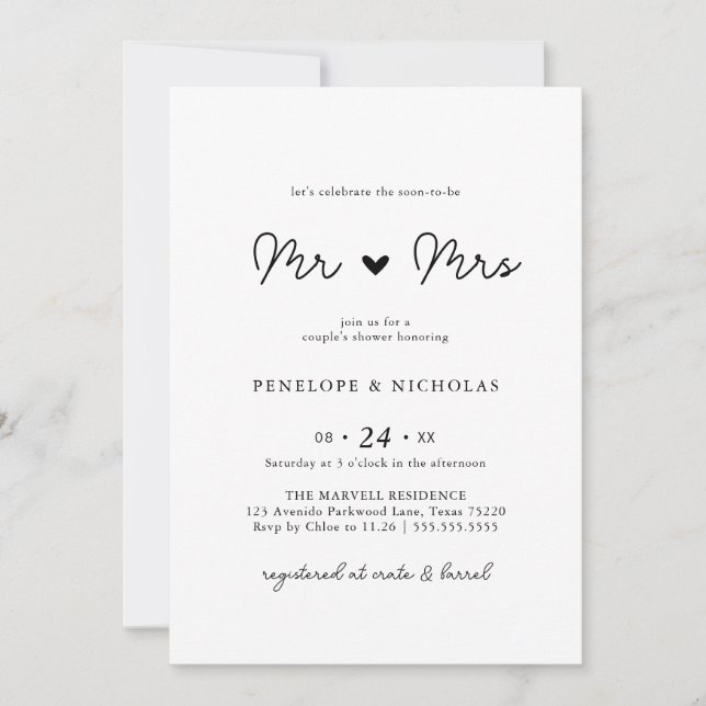 Invitation Simple Bientôt M. & Mme Couple Fête des mariées (Devant)