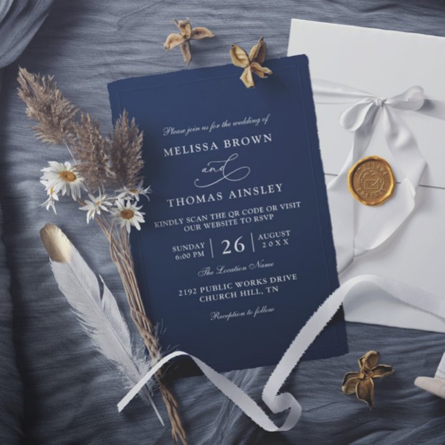 Invitation Simple Black and White Budget QR Code Wedding (Créateur téléchargé)