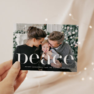 Invitation Simple Black Botanical Peace One Photo Christmas