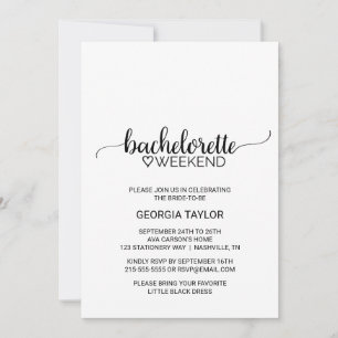 Invitation Simple Black Calligraphy Bachelorette Week-end
