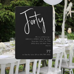 Invitation Simple Black fête de 40e anniversaire