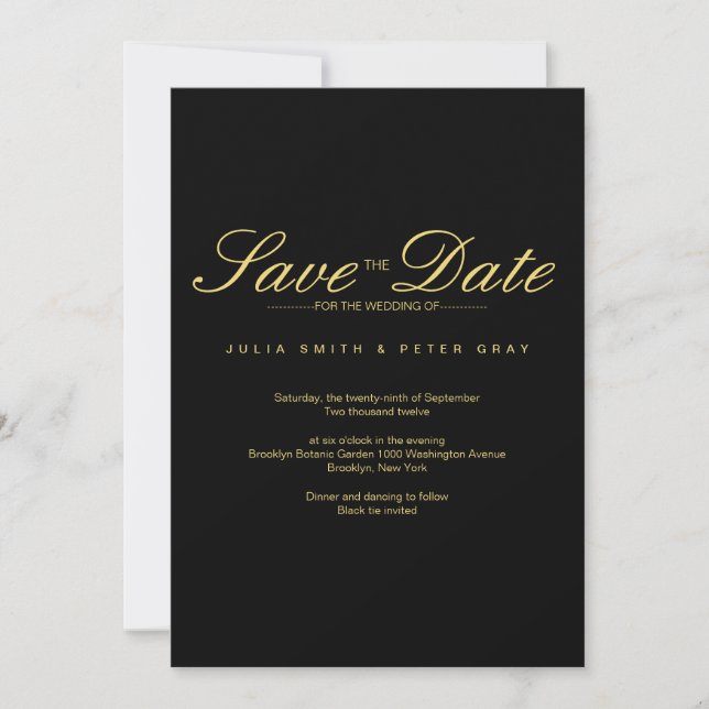 Invitation Simple Black & Gold Enregistrer le Mariage Date (Devant)