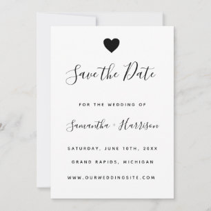 Invitation Simple Black Heart Mariage plat Enregistrer la car