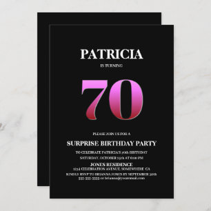 Invitation Simple Black Pink Surprise 70e anniversaire