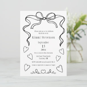 Invitation simple Black Ribbon Heart Bridal Shower