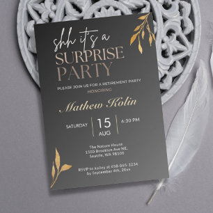 Invitation Simple Black Surprise Retraite Party en ligne