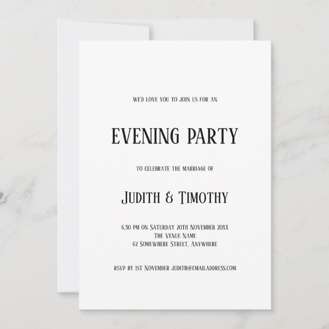Invitation Simple Black Text Blanc N'importe quelle soirée de (Devant)