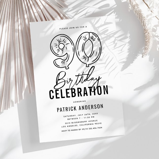 Invitation Simple Black & White 90e fête d'anniversaire (Créateur téléchargé)