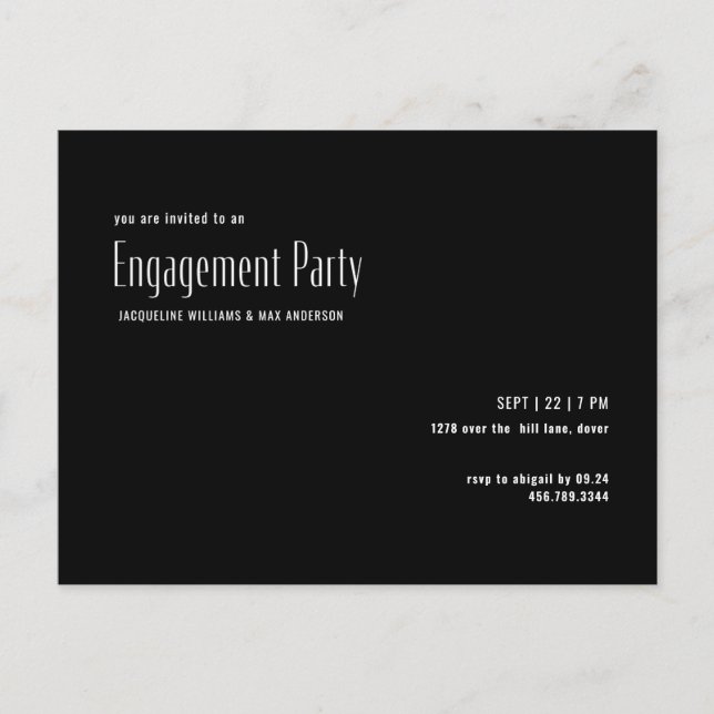 Invitation simple Black & White Engagement Party (Devant)