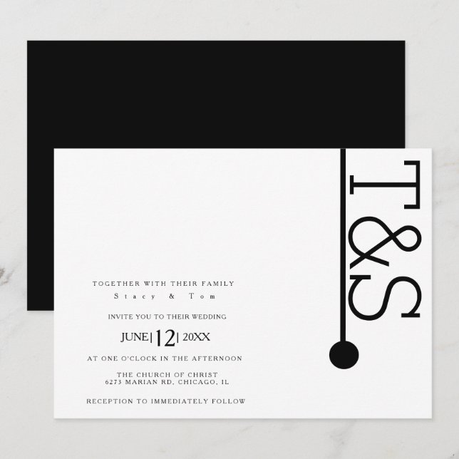 Invitation Simple Black White Typographie Line Bold Mariage (Devant / Derrière)
