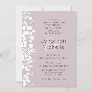 Invitation Simple blanc esquissé Feuille Mariage chrétien