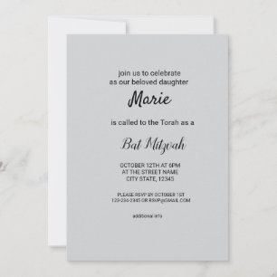 Invitation simple blanc noir classique edi bat mitzvah