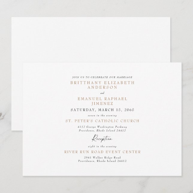 Invitation Simple Blanc & Or Aucun parent Mariage (Devant / Derrière)