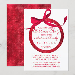 Invitation Simple Blanc Parties scintillant rouge Bow Ornemen