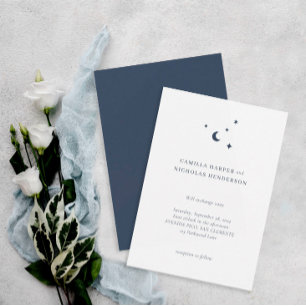 Invitation Simple bleu céleste étoiles Mariage lune