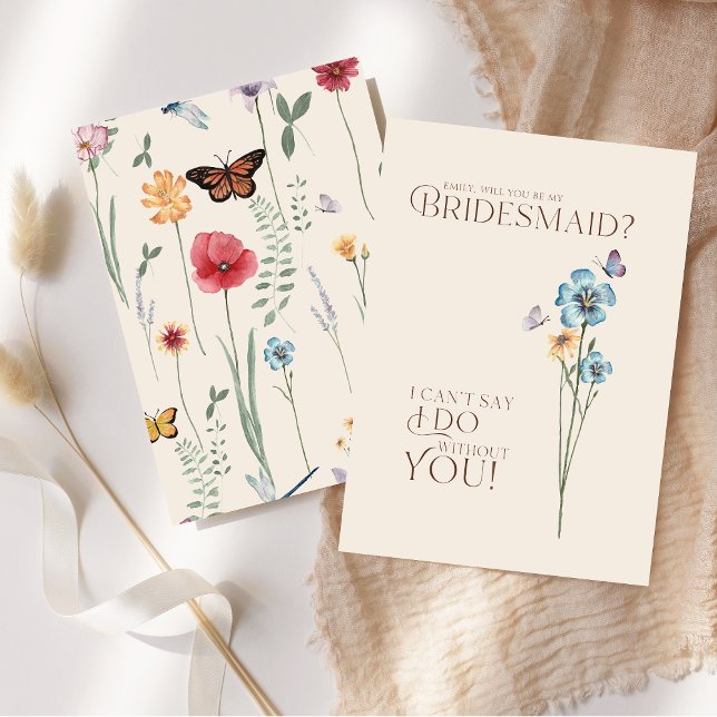 Invitation Simple Bleu Fleur sauvage Papillon Floral Bridesma (Simple Blue Wildflower Butterfly Floral Bridesmaid Invitation)