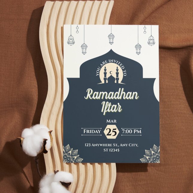 Invitation simple bleu pour le repas de rupture du (Simple Blue Ramadan Iftar Invitation (Portrait))