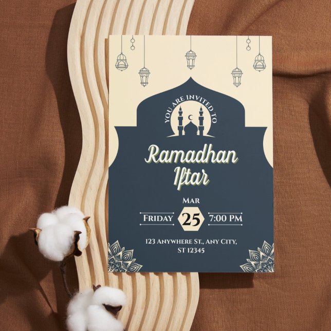 Invitation simple bleu pour le repas de rupture du (Simple Blue Ramadan Iftar Invitation (Portrait))