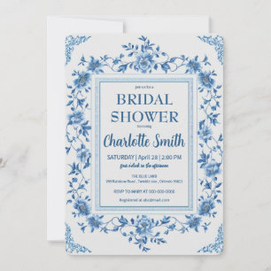 Invitation Simple Blue Chinoiserie Floral nuptiale