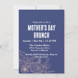Invitation Simple Blue Floral Fête des Mères Brunch