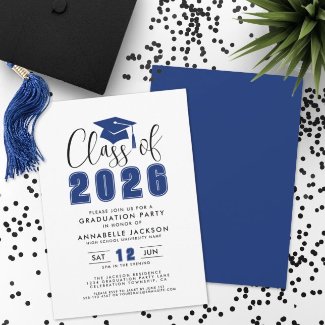 Invitation Simple Blue Graduation Party (Simple Blue Graduation Party Invitation)