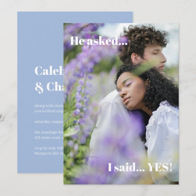 Invitation Simple Blue Photo Engagement (Devant / Derrière)