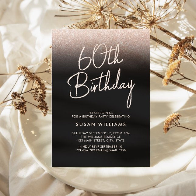 Invitation Simple Blush Pink Chic Moderne 60e anniversaire (Simple Blush Pink Chic Modern 60th Birthday Invitation)