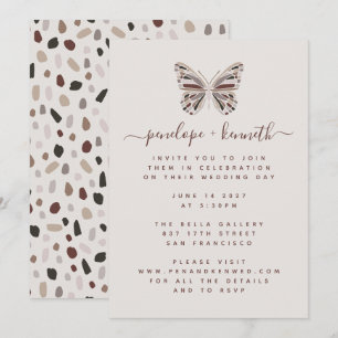 Invitation Simple Boho Butterfly Bourgogne et Mariage Taupe