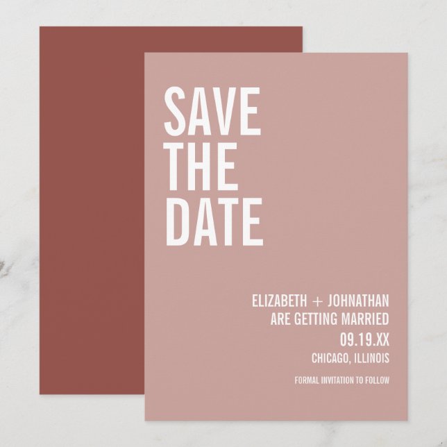 Invitation Simple Boho Dusty Typographie Rose Enregistrer La  (Devant / Derrière)