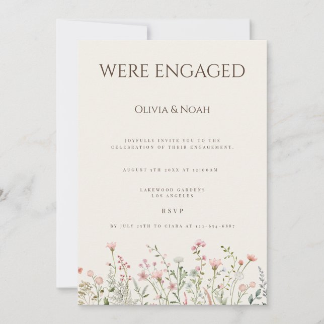 Invitation simple Boho Fleur sauvage Engagement Pa (Devant)