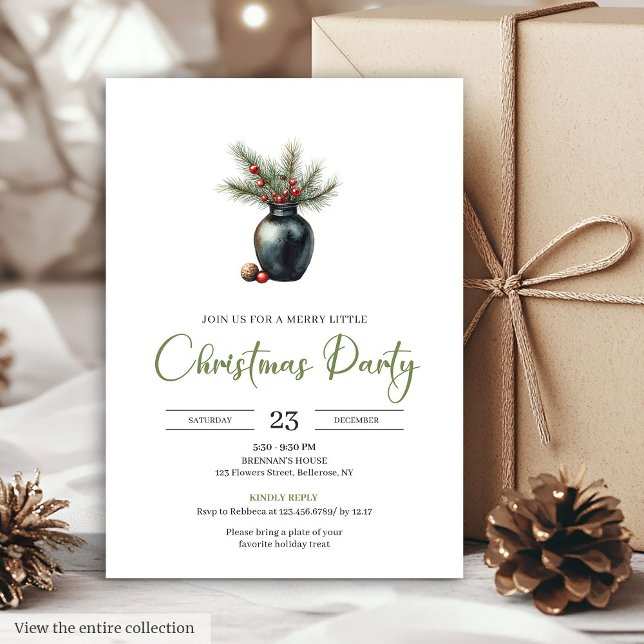 Invitation Simple Boho Neutral Botanical Rustic Christmas   (Simple Boho Neutral Botanical Rustic Christmas Party Card)