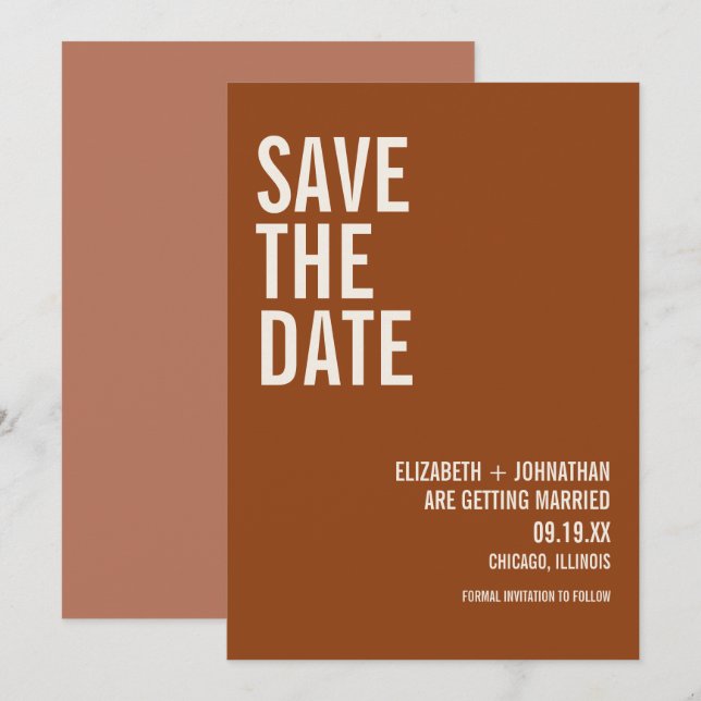 Invitation Simple Boho Terracotta Typographie Enregistrer La  (Devant / Derrière)