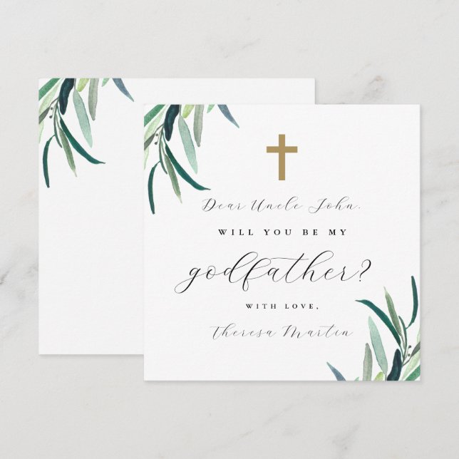 Invitation Simple Botanical avec proposition de parrain Dieu  (Devant / Derrière)