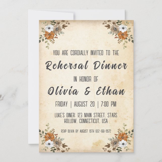 Invitation simple botanique et rustique dîner de répétition (Devant)