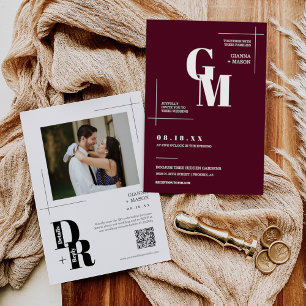 Invitation Simple Bourgogne moderne minimaliste Mariage QR Co