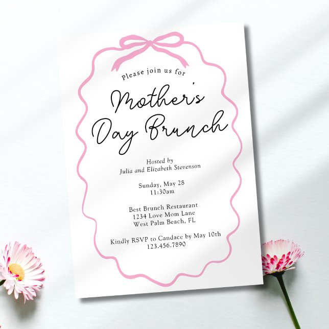 Invitation Simple Brunch de la Fête des Mères avec un Nœud Ro (Créateur téléchargé)